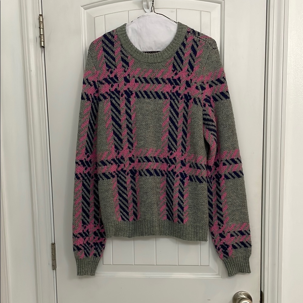 Jun and Ivy small Plaid Pink, Blue and Gray Sweater